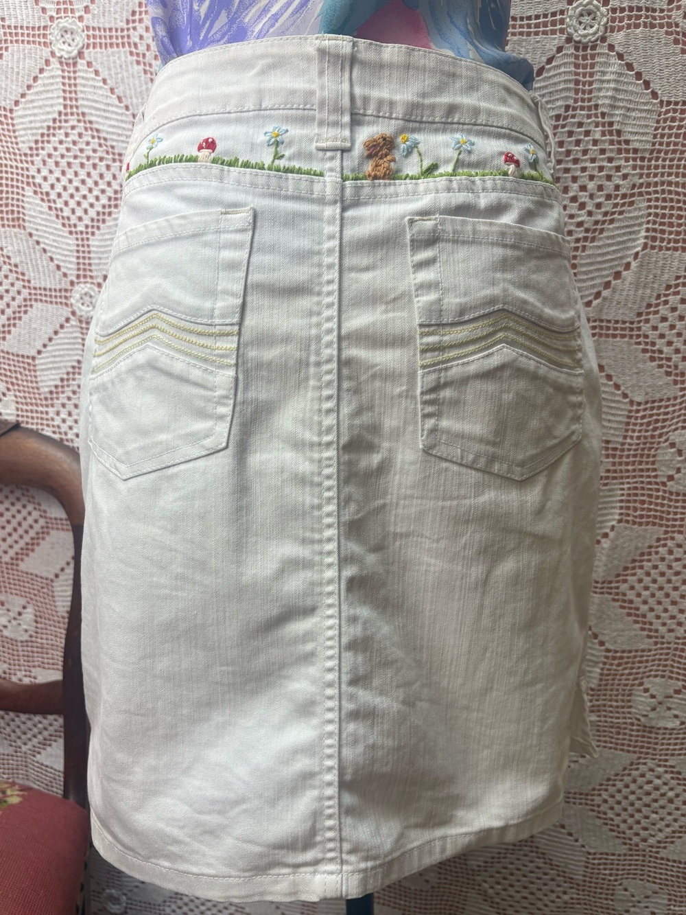 Upcycled Hand Embroidered Vintage Denim Skirt | OOAK